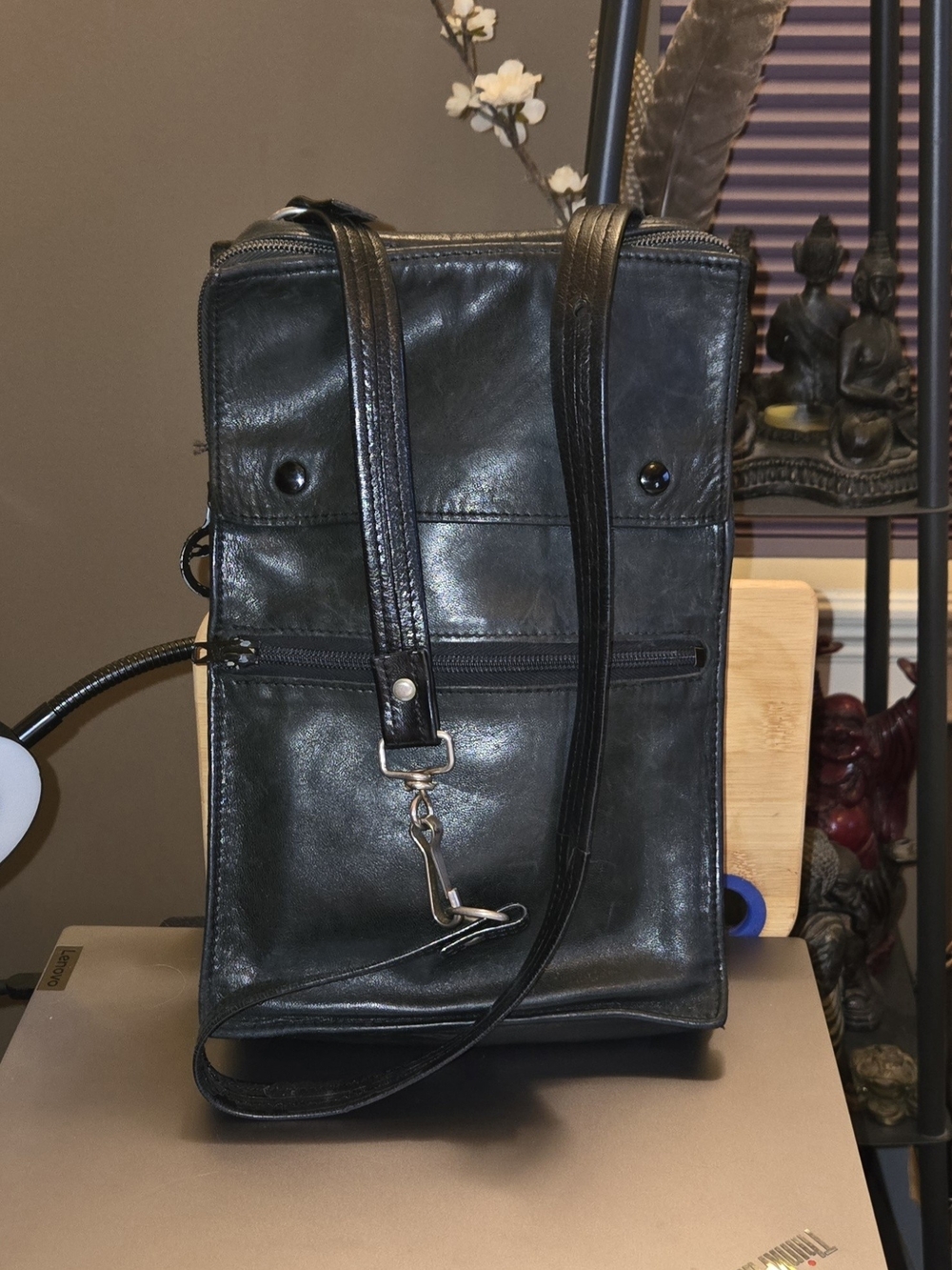 Vintage 1980s Longchamp Black Lambskin Crossbody Travel Organizer Bag